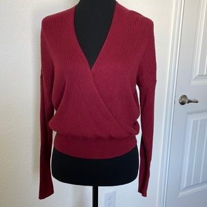 Leith Dark Red Faux Wrap Sweater Size S